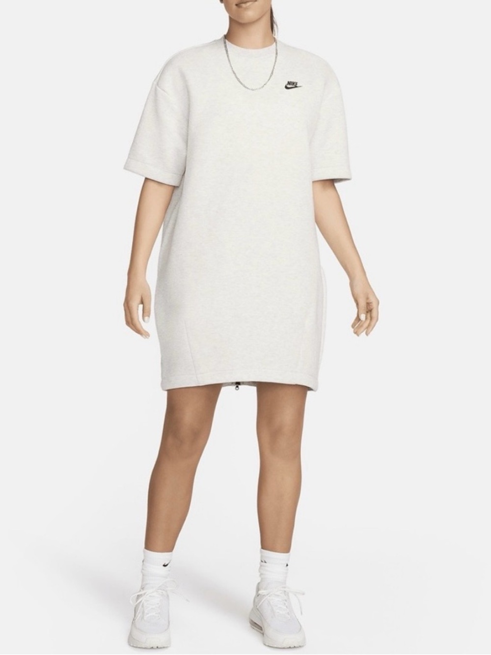 Nike Sportswear Tech Fleece Mini Oversized Dress Pale Ivory/Black Med NWT - Picture 1 of 5